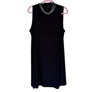 Nik & Nash Black Sleeveless Shift Dress Womens XL Faux Pearl Neckline Whimsigoth
